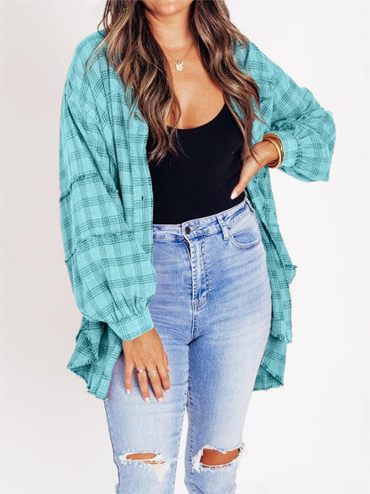 🔥Women's Seams Raw Edge Washed Oversized Shirt Jacket with Pockets