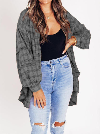 🔥Women's Seams Raw Edge Washed Oversized Shirt Jacket with Pockets