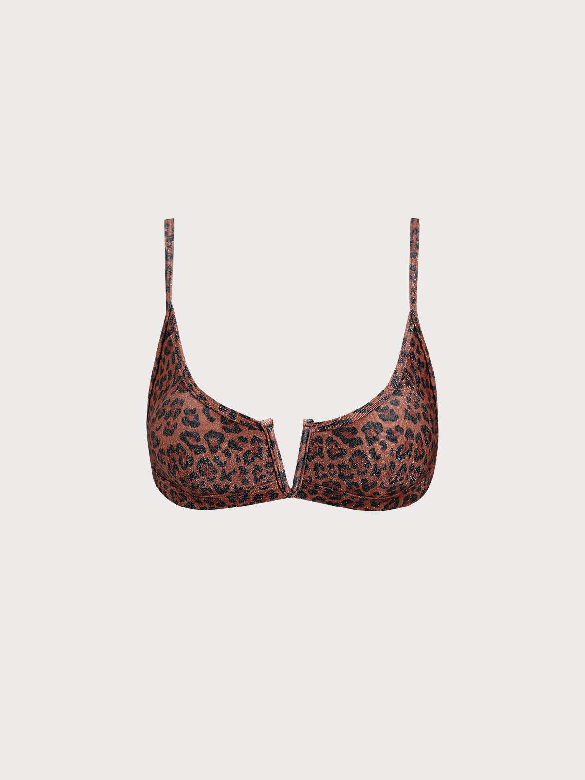 Leopard Print V Notch Lurex Bikini Top